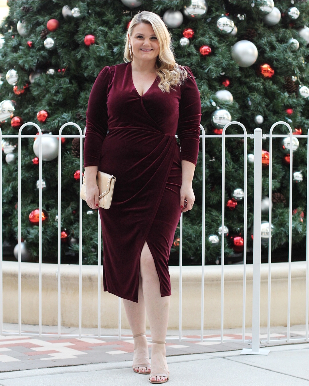 1.State outfits featured by top Orlando fashion blog, Fabulously Overdressed: image of a woman wearing a 1.State Velvet wrap dress