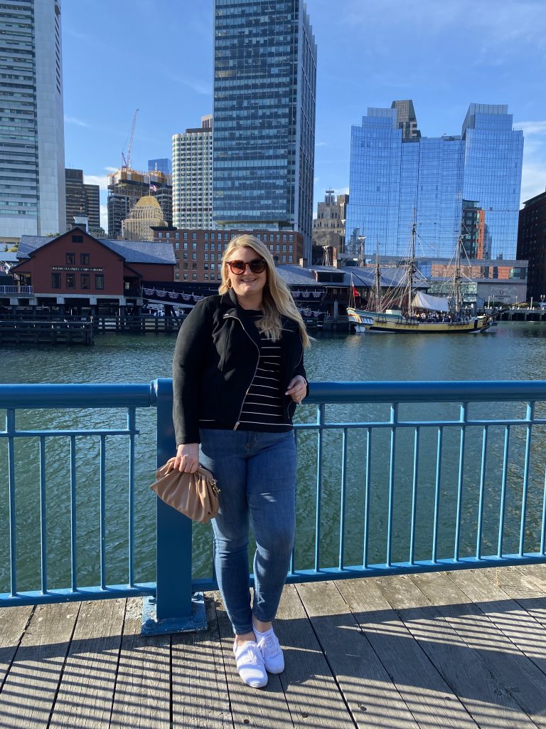 Emily in front of Boston Tea Party Museum
